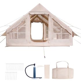 Inflatable Tents for Camping, 5-8 Person Easy Setup Blow up Tent with Hand Pump, 300D Oxford Glamping Tent with Stove Jack 2 Doors & 4 Mesh Windo