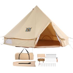 Canvas Bell Tent, 4 Seasons 3 m/9.8ft Yurt Tent, Canvas Tent for Camping with Stove Jack, Breathable Tent Holds up to 4 People