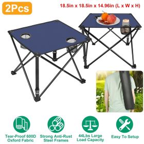 1Pc/2Pcs Options -- Foldable Camping Table Portable Picnic Table Lightweight Travel Desk with 2 Cup Holders Carrying Bag (Color: Navy Blue, Quantity: 2Pcs)